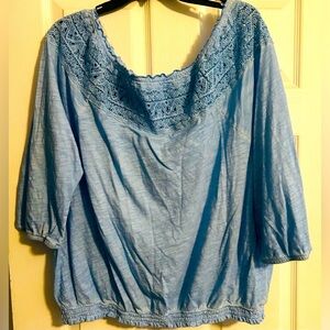 Sonoma Goods For Life Crotched Boat Neck 3/4 Sleeve Light Blue Top 1X